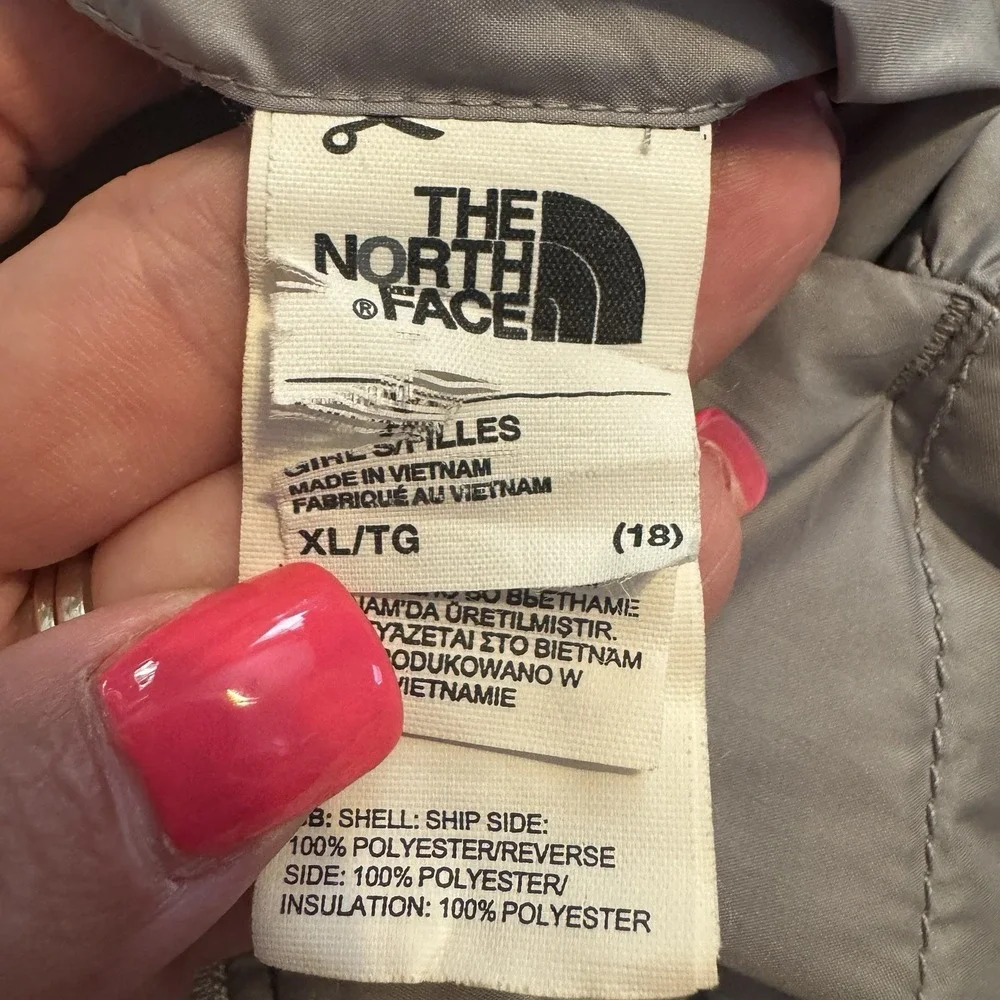 The‎ North Face GIRLS Reversible Fleece Lined Winter Jacket XL, Light Gray/Aqua